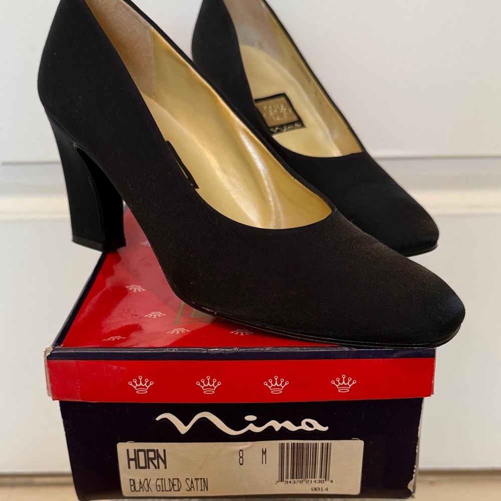 Nina Elegant Black Satin Heels
